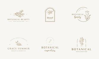 botanisches florales element handgezeichnetes logo mit wilden blumen und blättern. logo für spa- und schönheitssalon, boutique, bioladen, hochzeit, blumendesigner, innenausstattung, fotografie, kosmetik. vektor