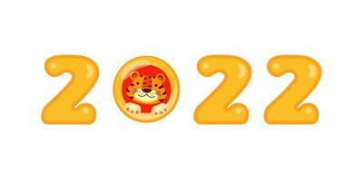 2022 nytt år av tigern med illustration av djurets nosparti i siffror på vit bakgrund vektor