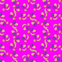 abstraktes nahtloses muster des erntesommers mit kleinen bananen, äpfeln, pflaumen und birnen. rosa Hintergrund. vektor