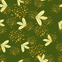 slumpmässiga sömlösa mönster med handritad enkel bladprydnad. grön bakgrund med stänk. vektor