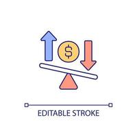 RGB-Farbsymbol für variable Kosten. Unternehmensbudgetierung. finanzielle Planung. Einnahmen und Ausgaben. isolierte Vektorillustration. einfache gefüllte Strichzeichnung. editierbarer Strich. Schriftart Arial verwendet vektor