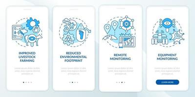 digitaler landwirtschaftsprofi blauer onboarding-bildschirm der mobilen app. Monitoring Walkthrough 4 Schritte grafische Anleitungsseiten mit linearen Konzepten. ui, ux, gui-Vorlage. Unzählige pro-fette, normale Schriftarten werden verwendet vektor