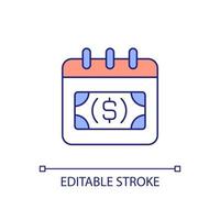 månatlig intäkt rgb färgikon. planeringsinkomst. ordinarie inkomster. Fondförvaltning. budgetering. isolerade vektor illustration. enkel fylld linjeritning. redigerbar linje. arial teckensnitt som används