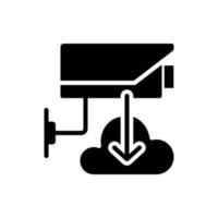 CCTV- und Telefonverbindung schwarzes Glyphen-Symbol. drahtloser Zugriff auf die Aufzeichnung von Überwachungskameras. intelligente Haushaltsgeräte Schattenbildsymbol auf Leerraum. solides Piktogramm. vektor isolierte illustration