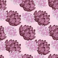 sömlös kreativ inredningsmönster med handritad lotusblommor prydnad. konstverk i rosa och lila toner. vektor