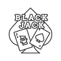 Blackjack lineares Symbol. Kartenspiel. einundzwanzig. dünne Liniendarstellung. Casino-Kontursymbol. Vektor isoliert Umrisszeichnung