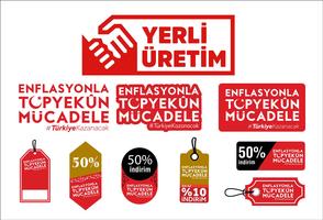 Yerli Uretim. Enflasyonla topyekün mücadele. Übersetzung: Inländische Produktion der Türkei. Vektor-Logo - Vektör vektor