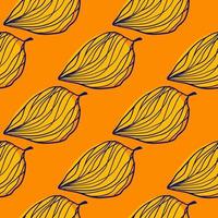 Gelb umrandete Blätter nahtloses Muster. Handdrawm-Elemente auf leuchtend orangefarbenem Hintergrund. vektor
