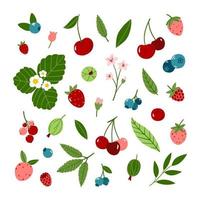 saftige sommergartenbeeren im vektorsatz. helle karikaturillustration vektor