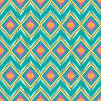 gelb, rosa, weiß auf grünem Blaugrün. geometrisches ethnisches orientalisches Muster traditionelles Design für Hintergrund, Teppich, Tapete, Kleidung, Verpackung, Batik, Stoff, Vektorillustrationsstickereiart vektor