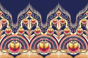 rosa gulbrun blomma på marinblått. geometriskt etniskt orientaliskt mönster traditionell design för bakgrund, matta, tapeter, kläder, omslag, batik, tyg, vektorillustration broderistil vektor