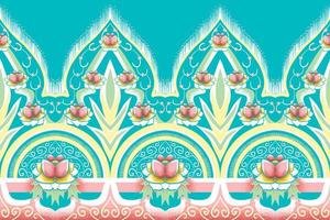 gelbe, grüne, rosafarbene Blume auf blauer Knickente. geometrisches ethnisches orientalisches Muster traditionelles Design für Hintergrund, Teppich, Tapete, Kleidung, Verpackung, Batik, Stoff, Vektorillustrationsstickereiart vektor