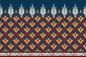 gelb, rot, weiß auf marineblau. geometrisches ethnisches orientalisches Muster traditionelles Design für Hintergrund, Teppich, Tapete, Kleidung, Verpackung, Batik, Stoff, Vektorillustrationsstickereiart vektor