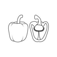 Schwarz-Weiß-Symbol für Paprika im Umrissstil auf weißem Hintergrund, geeignet zum Kochen, Gemüse, Zutatensymbol. isoliert