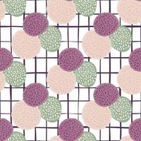 prick cirklar ljusa doodle mönster med vit rutig bakgrund. lila, ljusgröna och rosa figurelement. vektor