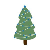 Urlaubstanne im Doodle-Stil-Symbol. Cartoon-Weihnachtsbaum in Girlanden isoliert auf weißem Hintergrund. vektor