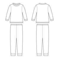 teknisk skiss för barnpyjamas. bomullströja och byxor. barn nattkläder designmall vektor
