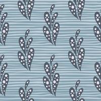 nahtloses abstraktes handgezeichnetes Muster mit grauem Oriantal-Gurken-Paisley-Druck. blau gestreifter Hintergrund. vektor