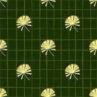 våren sömlösa mönster med gul palm licuala prydnad. grön rutig bakgrund. organiska blomformer. vektor