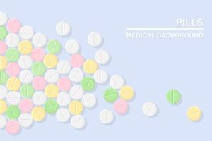 satz von pillen, medizin, drogen. Schmerztablette, Vitamin, pharmazeutische Antibiotika. medizinischen Hintergrund. Vektor-Cartoon-Design vektor