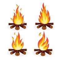 karikaturfeuerflammen, lagerfeuer, lagerfeuer lokalisiert auf hintergrund. Vektor flaches Design