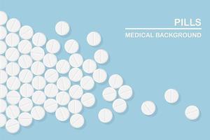 uppsättning piller, medicin, droger. smärtstillande tablett, vitamin, farmaceutiska antibiotika. medicinsk bakgrund. vektor tecknad design