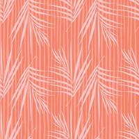 nahtloses Gekritzelmuster der Natur mit kreativer Farnblattverzierung. rosa gestreifter Hintergrund. einfache Blumenkulisse. vektor