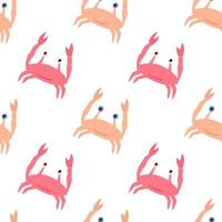 nahtlose isolierte Muster mit Doodle orange und rosa Krabben Ornament. wild lebende Tiere im Hintergrund. vektor