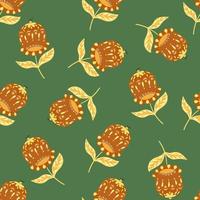 vintage nahtloses muster mit zufälligen orangefarbenen volksblumenknospenelementen. hellgrüner Hintergrund. vektor