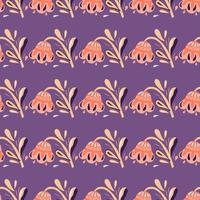 rosa volksblumen handgezeichnetes nahtloses muster im gekritzelstil. lila Hintergrund. einfache Floragrafik. vektor
