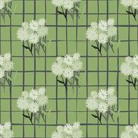 sömlösa doodle mönster med botanisk blåsboll bukett i grå toner. bakgrund i grön blek färg med rutor. vektor