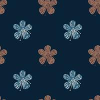 minimalistisches, nahtloses Muster mit blauen und beigen Blumenformen. Marineblauer Hintergrund. vektor