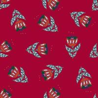 minimalistisk stil sömlösa mönster med marinblå färgade folkblommor element. rödbrun bakgrund. slumpmässigt tryck. vektor