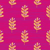 leuchtend orangefarbenes, nahtloses Muster mit Blattverzweigungsformen. rosa gestreifter Hintergrund. Vintage-Kulisse. vektor