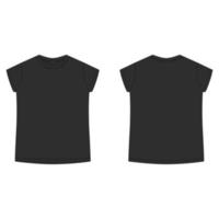 T-Shirt leere Vorlage in schwarzer Farbe. T-Shirt der technischen Skizze der Kinder lokalisiert auf weißem Hintergrund. Lässiger Kids-Style. Vorne und Hinten. vektor