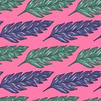 kreativa tropiska lövverk seamless mönster på rosa bakgrund. abstrakt blad prydnad. blad bakgrund. vektor