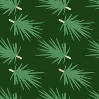 grön palett nyår sömlösa mönster med barrkvistar silhuetter. mörk bakgrund. botanisk bakgrund. vektor