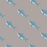minimalistisches Pal-Muster mit Blauhai-Ornament. grauer Hintergrund. tropische Wildtiergrafik. vektor
