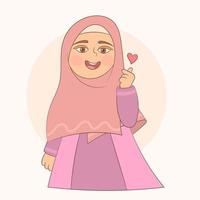 muslimische Frau mit gekreuztem Daumen und Zeigefinger, um ein Herzsymbol zu bilden vektor