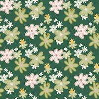 vårens sömlösa floristiska mönster med abstrakta kamomillfigurer. grön bakgrund. vektor