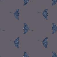 dunkles nahtloses Unterwassermuster mit Gekritzel-Stachelrochen-Elementen. grauer Hintergrund. blaue Verzierung. vektor