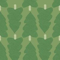 hand gezeichnetes nahtloses muster der netten kiefer lokalisiert auf grünem hintergrund. Tannenwald Tapete. vektor