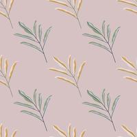 Pastelltöne einfache Blätter Zweige nahtloses Muster. lila hintergrund. dekorativer floraler Gekritzeldruck. vektor