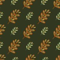 natur seamless mönster i mörka toner med doodle blad gren prydnad. brun bakgrund. abstrakt tryck. vektor