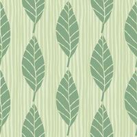 Nahtloses botanisches Muster mit Blättern in pastellgrünen Farben. weißer Hintergrund mit Streifen. Blumenkulisse. vektor