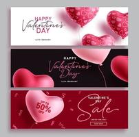 Valentinstag-Vektor-Banner-Set. Promo-Rabattkollektion von Happy Valentine für die Aktion zum Herztag vektor