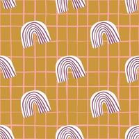 skandinavisches Muster in Pastelltönen. weiße und violette Regenbögen auf ockerfarbenem, rosafarbenem Hintergrund. vektor