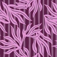 Zufällige lila handgezeichnete Vintage-Blätter nahtloses Doodle-Muster. lila gestreifter Hintergrund. Naturkulisse. vektor