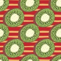 seamless mönster med vitamin sommar kiwi frukt prydnad. röd och ockra randig bakgrund. vektor