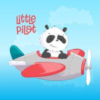 Niedlicher Panda des Postkartenplakats im Flugzeug in der Cartoonart. Handzeichnung. vektor